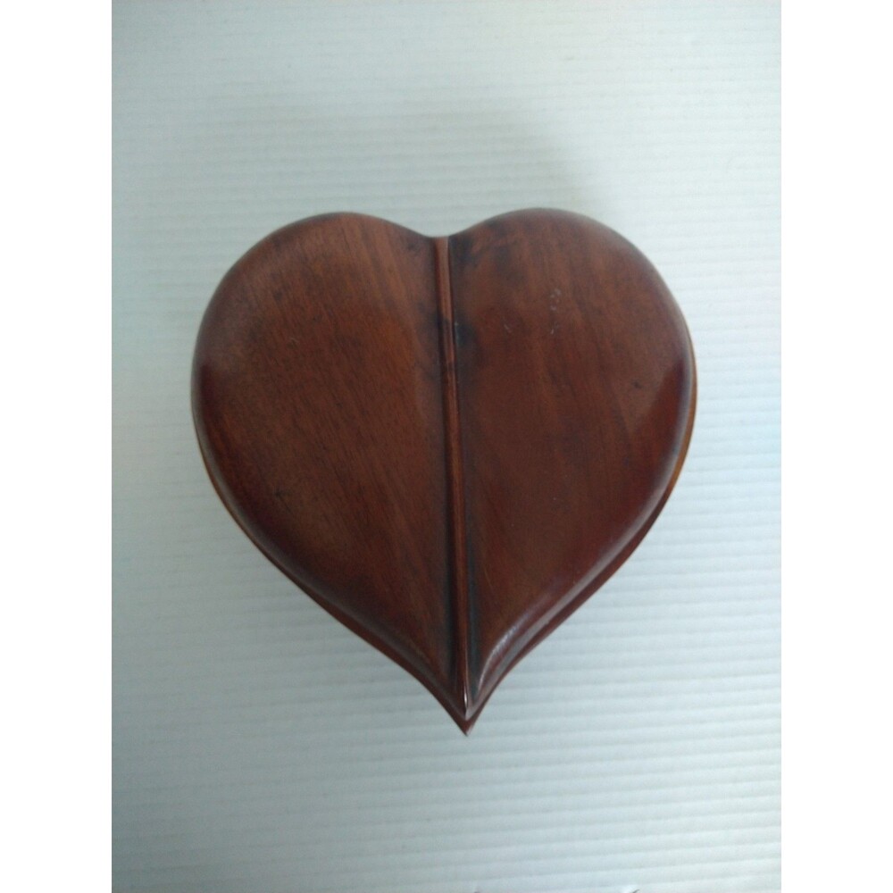 Vintage Handmade Smooth Wooden Heart Shaped Box Jewelry Trinket Dresser Decor